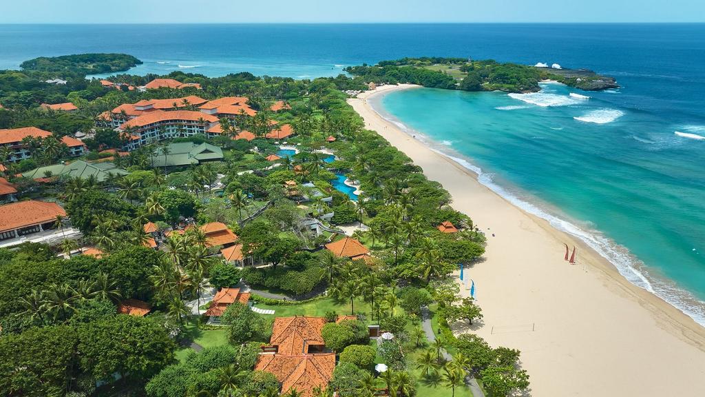 Aerial view of the beachfront luxury Grand Hyatt Bali in Nusa Dua. 
