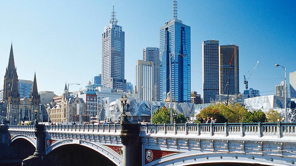 View of Melbourne CBD skyline and bridge near South Yarra and Chapel Street.