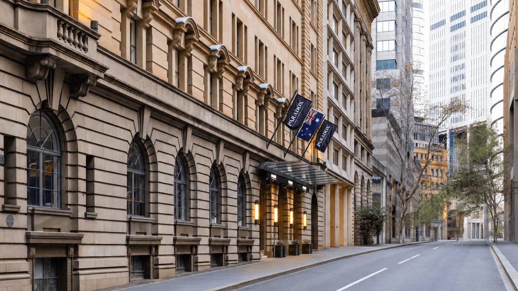 Elegant facade of five-star Paradox Sydney hotel.