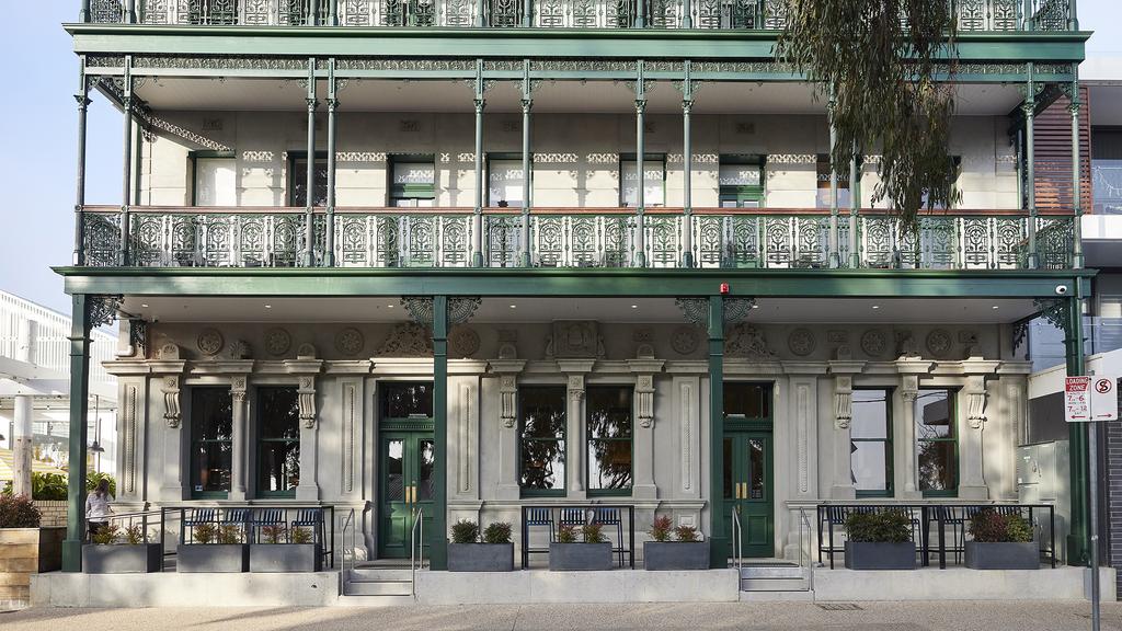 Heritage facade of the Portarlington Grand Hotel with intricate ironwork.