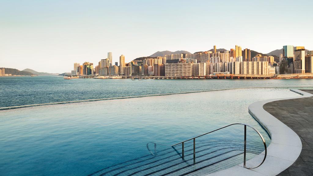 Kerry Hotel's infinity pool, featuring views over Hong Kong's skyline and harbor. 