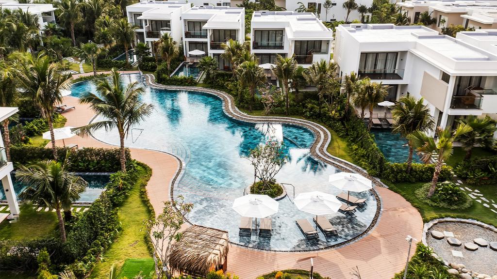 Aerial view of a pool at Angsana Ho Tram
resort in Vietnam.
