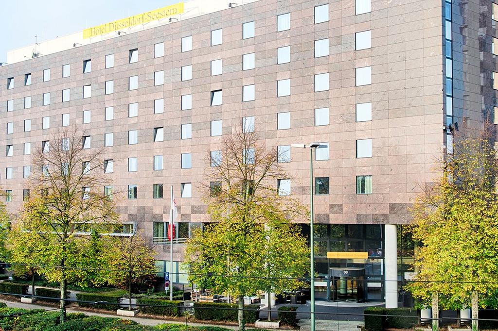 Exterior of voco Dusseldorf Seestern hotel in Germany.
