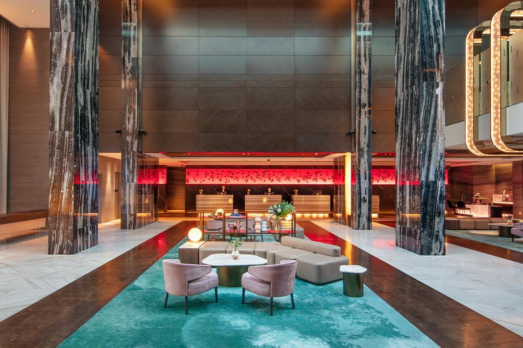 Luxurious hotel lobby with elegant modern design at The Darling.