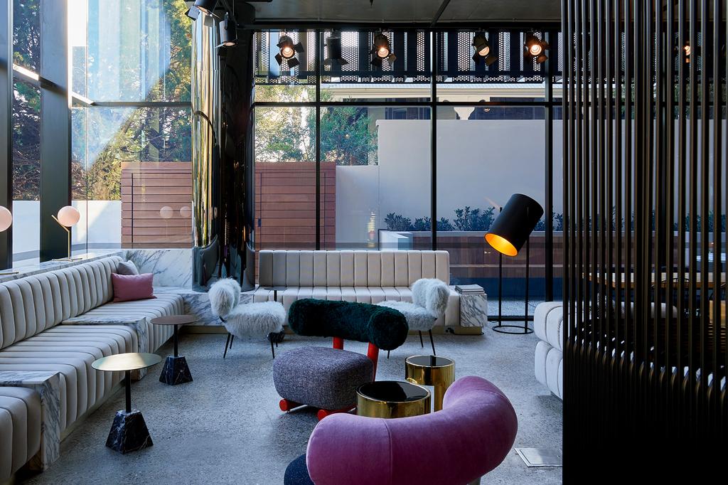 Ultra-modern hotel lounge with eclectic design near Kings Park, Perth.