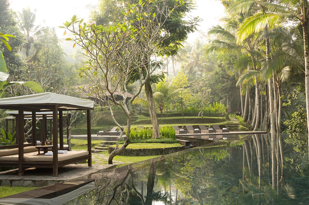 Tranquil private villa pool surrounded by lush tropical greenery in Ubud.