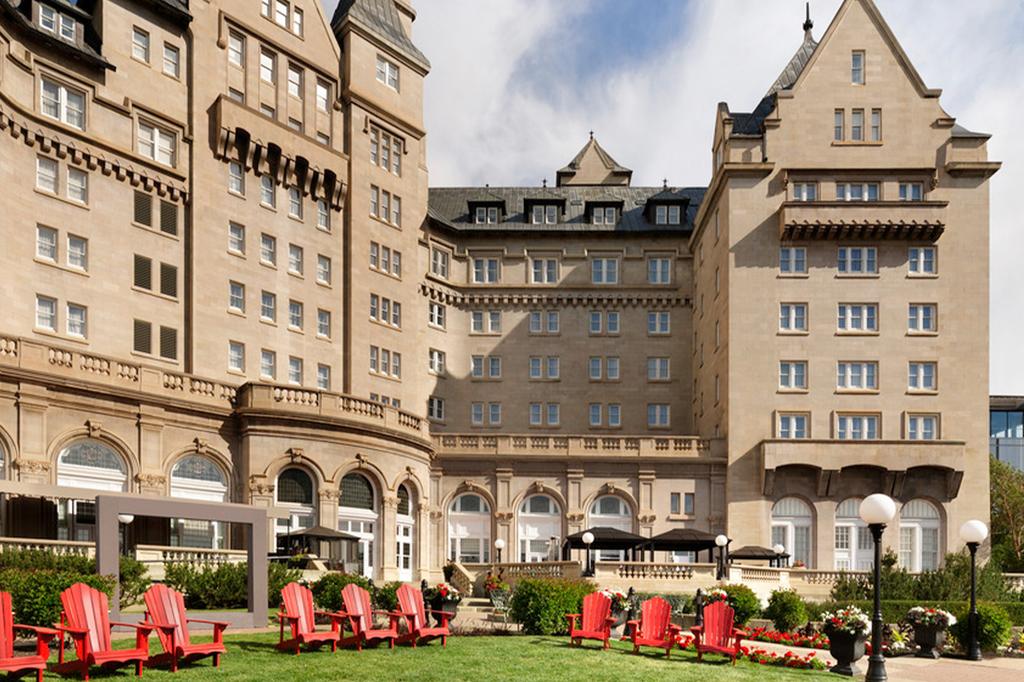 Heritage hotel with elegant architecture and lush gardens in Edmonton.