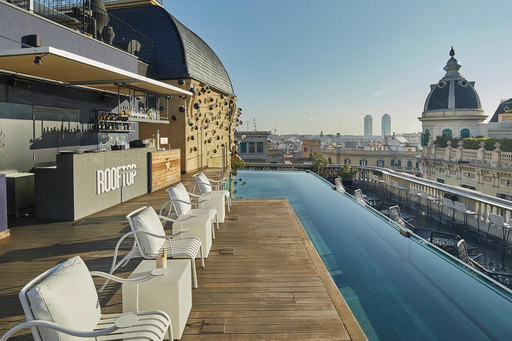 Rooftop infinity pool at luxurious Hotel Ohla Barcelona with city views. 
