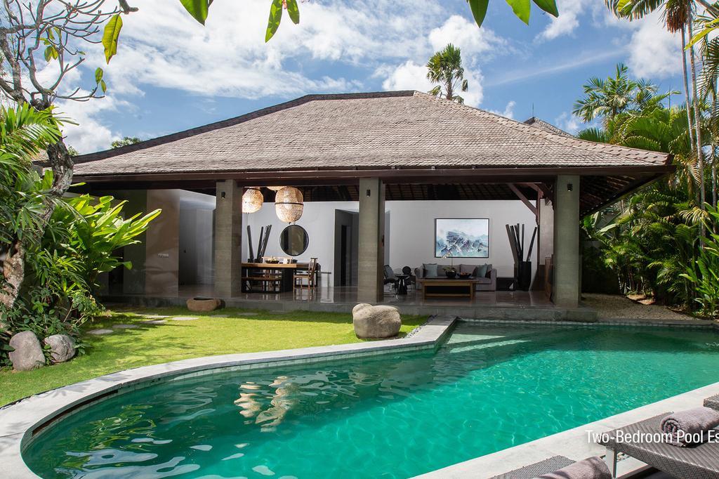 Luxurious private pool villa with outdoor dining in Seminyak, Bali.