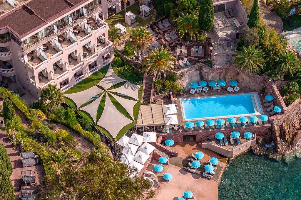 Tiara Miramar Beach Resort aerial view, on Côte d'Azur, France.