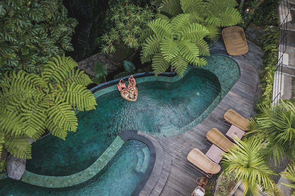 A tranquil pool surrounded by lush rainforest at Amarea Resort & Spa Ubud by iNi Vie Hospitality