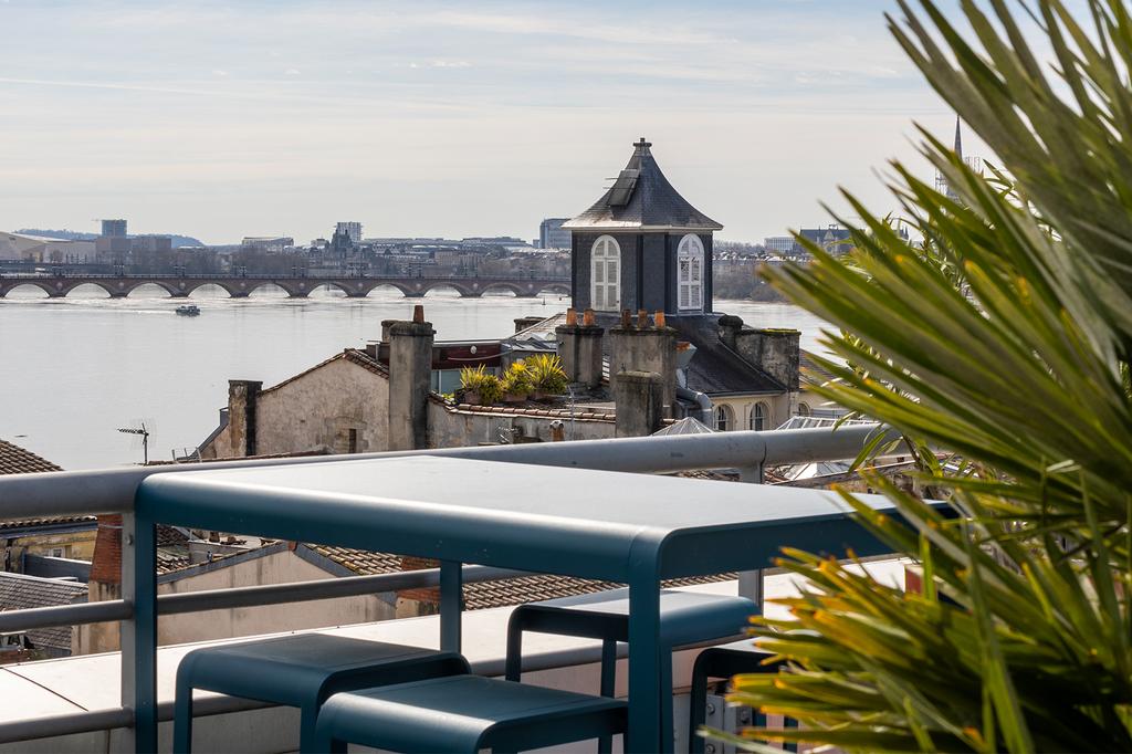 Rooftop view of Bordeaux river and city from Le Tchanque restaurant.