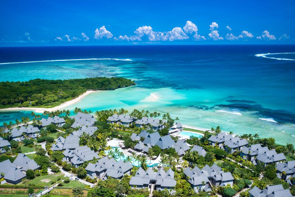 Aerial view of a luxury resort on Natadola Beach, Fiji. 