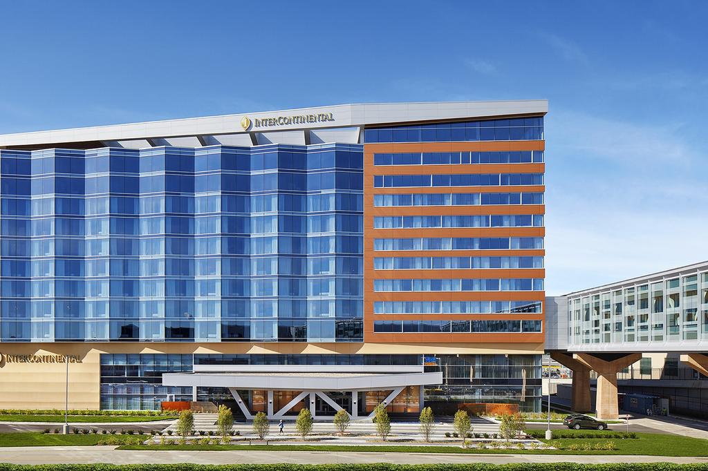 InterContinental Minneapolis airport hotel with modern glass facade.