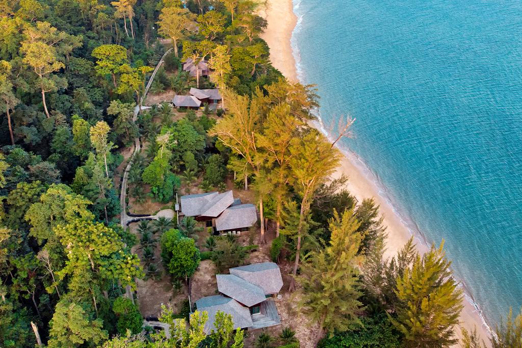 Aerial view of Borneo Eagle Resort on Pulau Tiga island, Malaysia.