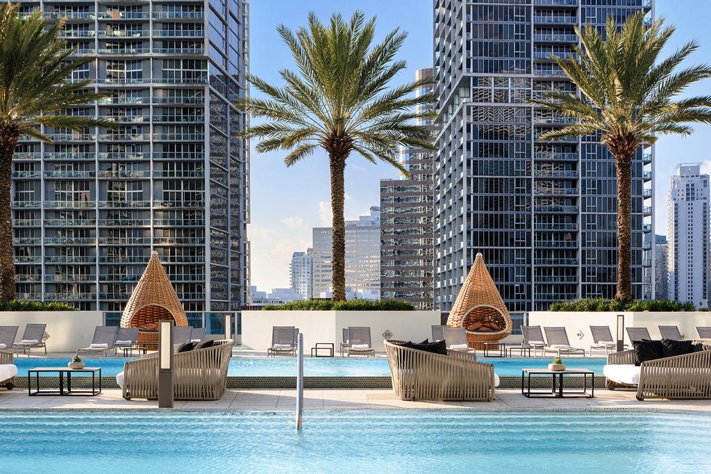 Rooftop pool area at Kimpton EPIC Hotel in downtown Miami.