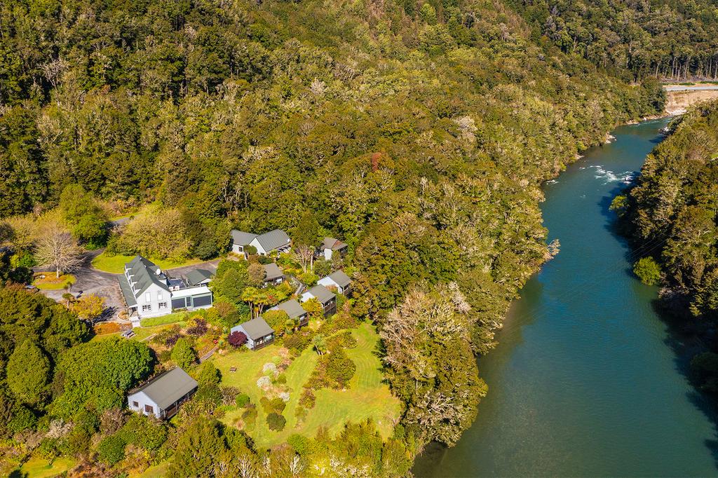 Aerial view of Maruia River Retreat, Nelson, New Zealand