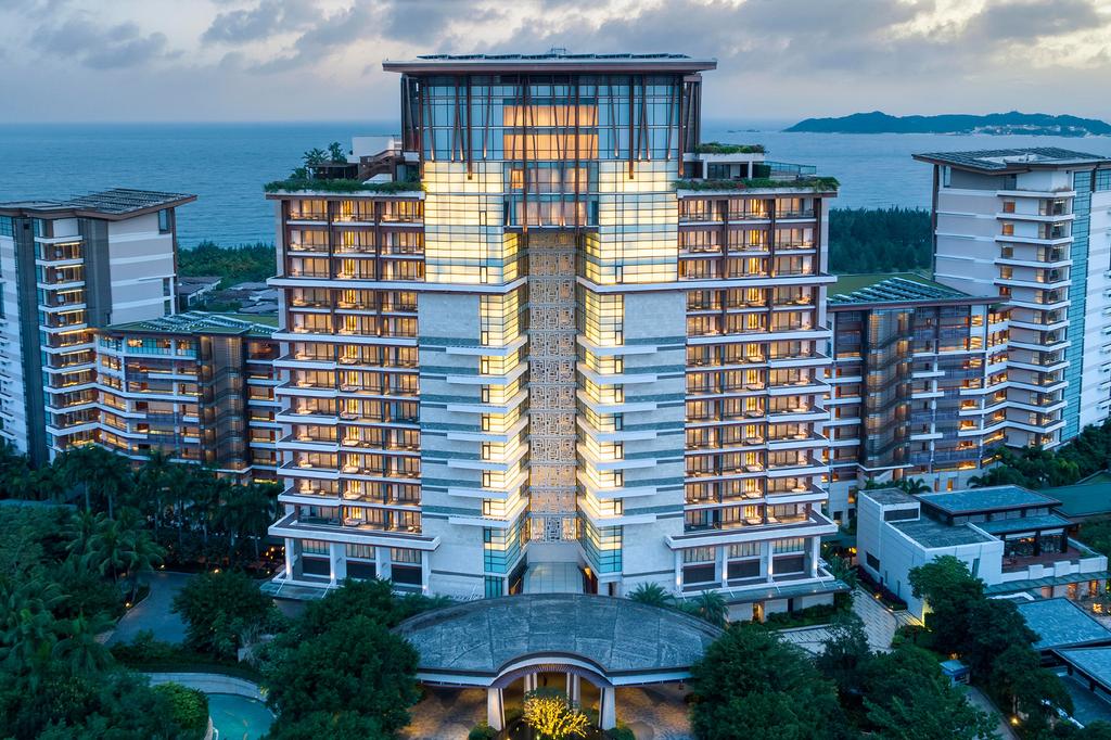 Aerial view of beachfront five star resort, Haitang Bay, China