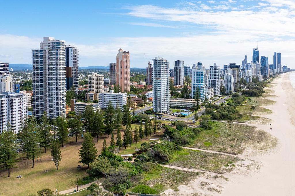 Aerial view of ULTIQA Beach Haven on Broadbeach.
