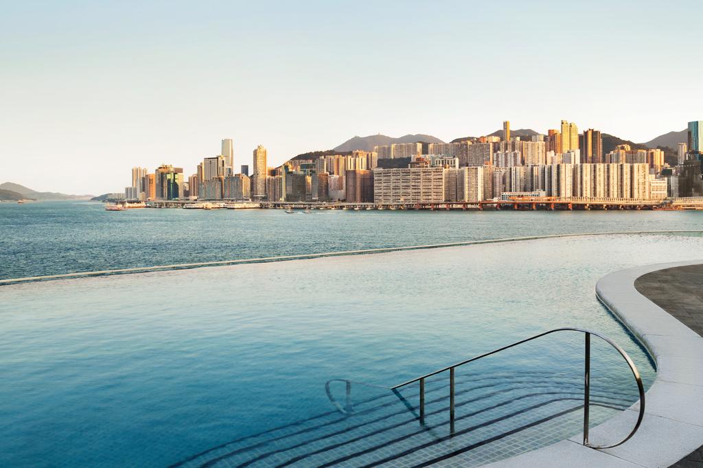 Kerry Hotel's infinity pool, featuring views over Hong Kong's skyline and harbor. 