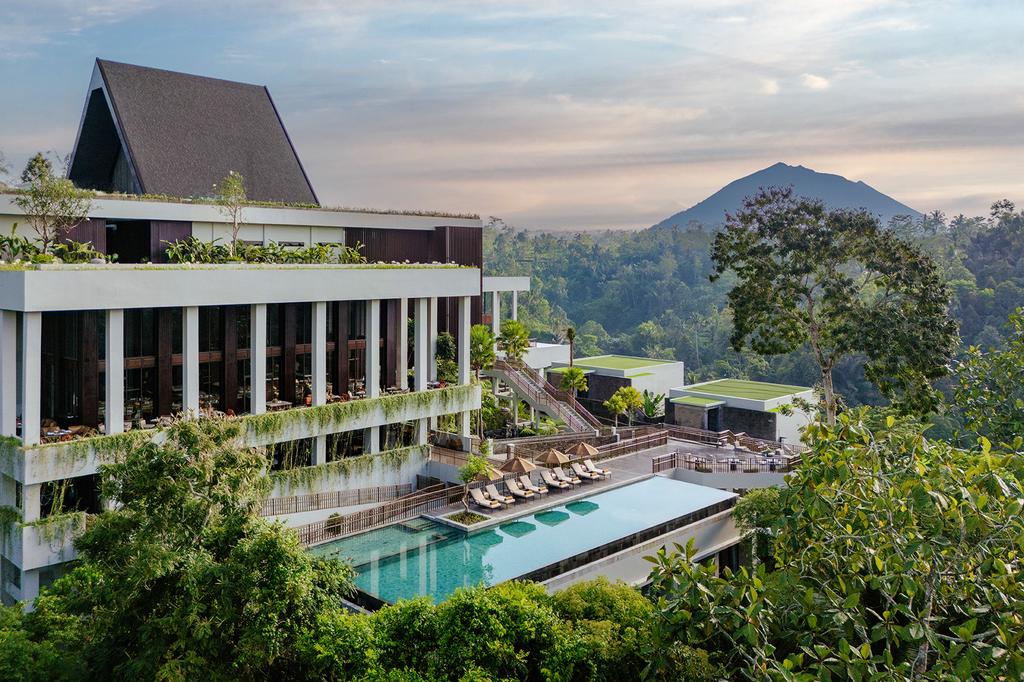 Infinity pool overlooking the rainforest at Anantara Ubud Bali Resort.