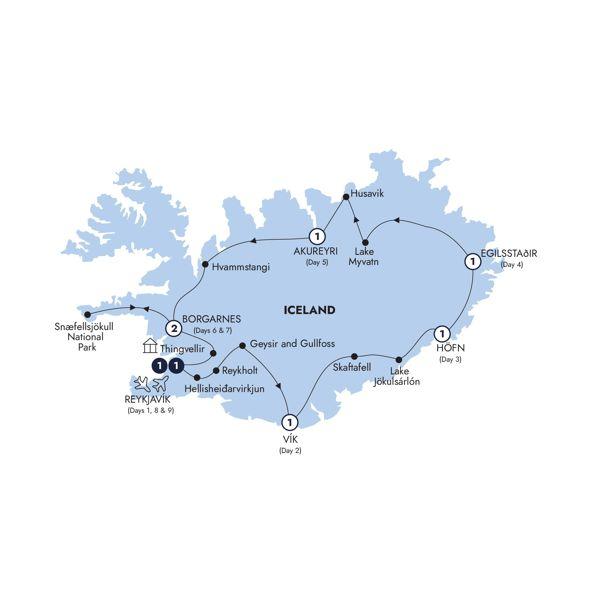 Natural Wonders of Iceland - Classic Group route map