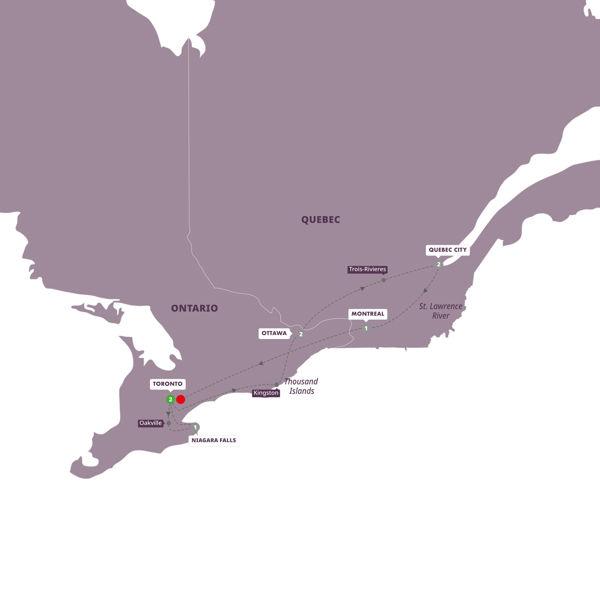 Best of Eastern Canada End Toronto route map