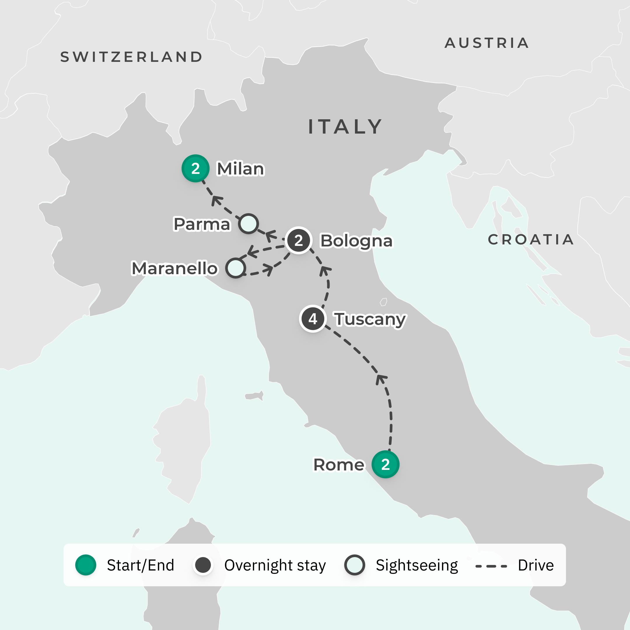 Signature Series: 11-Day Italy Exclusive Foodie Tour with Matt Preston & Gary Mehigan  route map