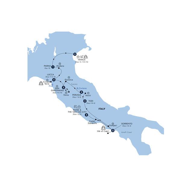 Country Roads of Italy, a Women-Only Tour route map