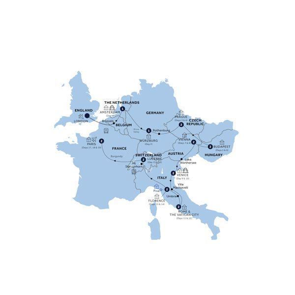Romantic European - Start London, End Paris, Classic Group route map