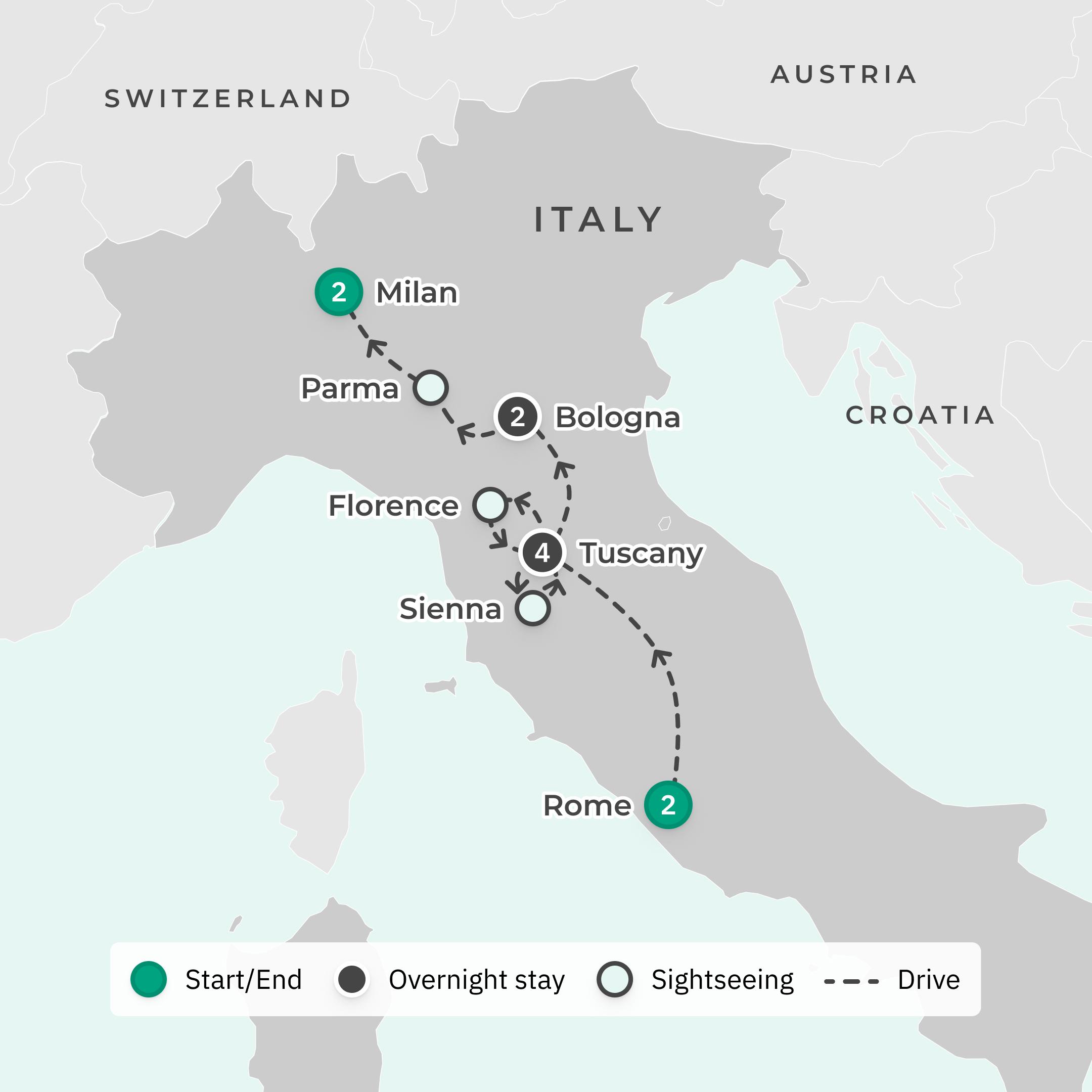 Insider Series: Exclusive 11-Day Italy Foodie Tour Co-Curated by Gary Mehigan & Matt Preston route map