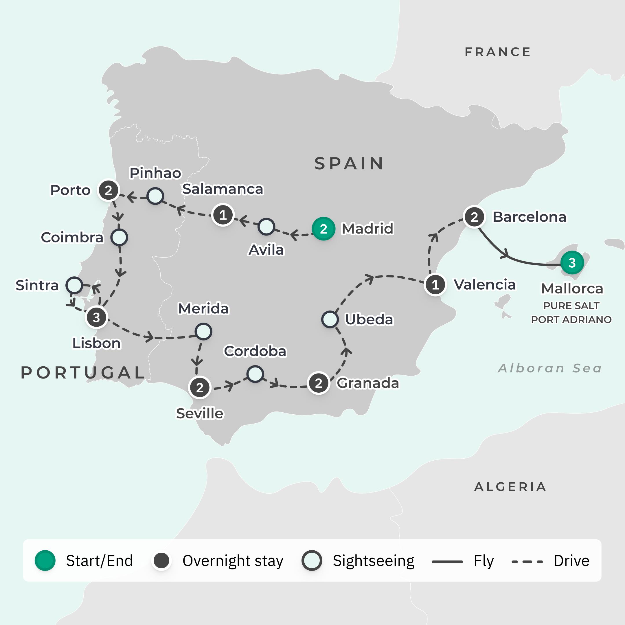 Limited Time Offer: 16-Day Spain & Portugal Discovery + 3-Night Luxury Mallorca Stay route map