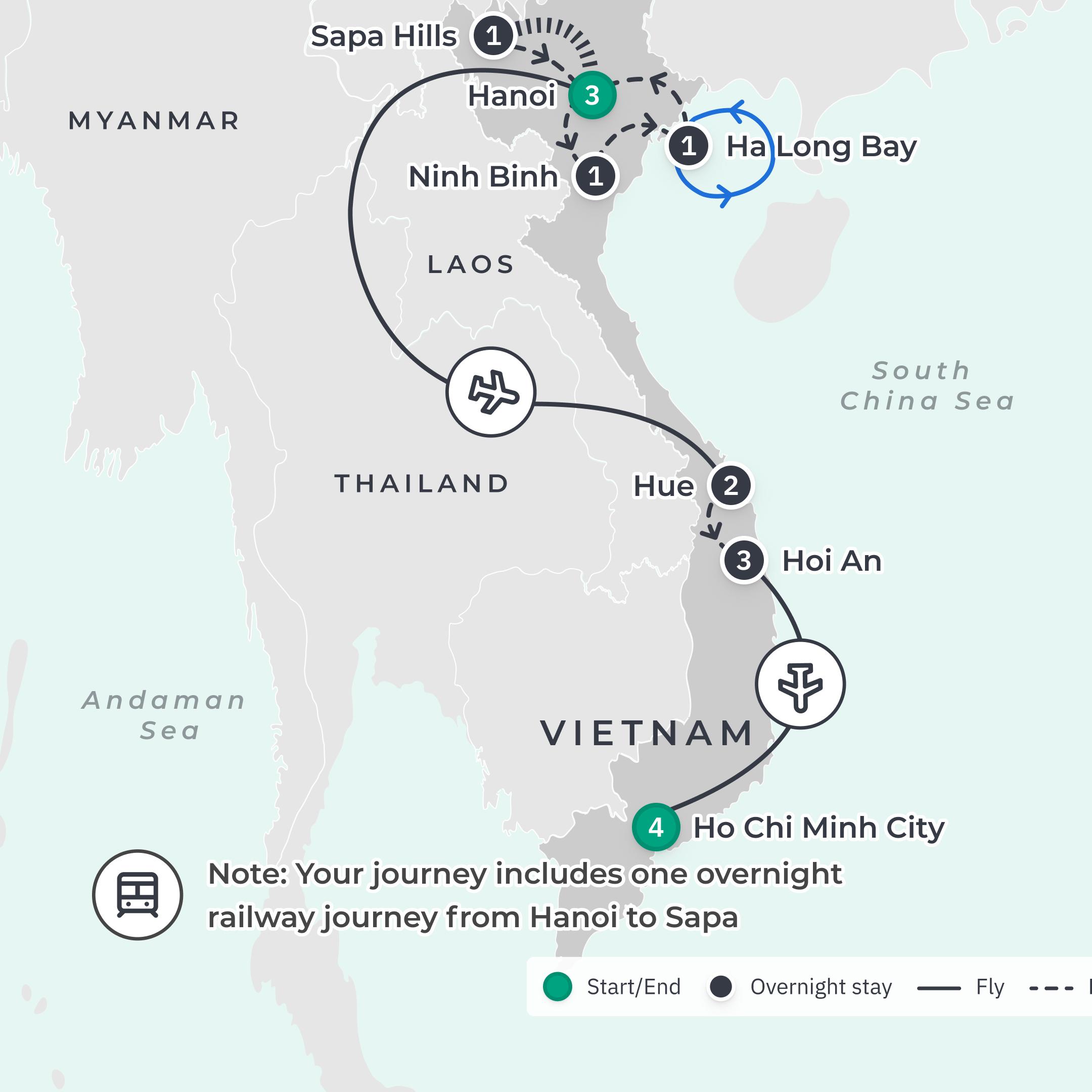 Limited Time Offer: 17-Day Best of Vietnam with BONUS Experiences & Spa Package  route map