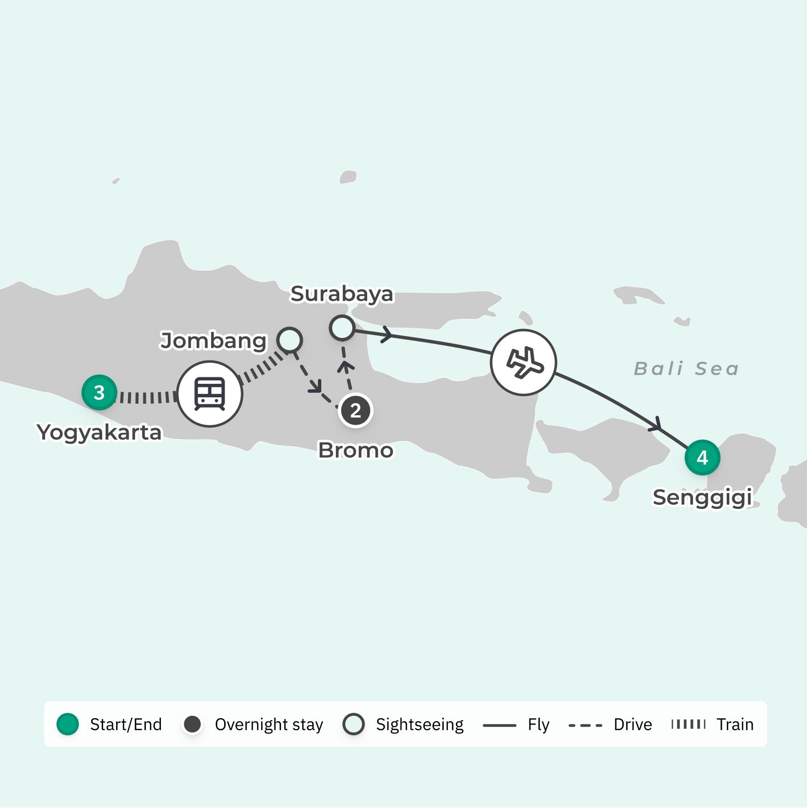 Indonesia: Luxury Small-Group Tour with UNESCO-Listed Temple Visit, Sunrise Jeep Exploration & Five-Star Hotels route map
