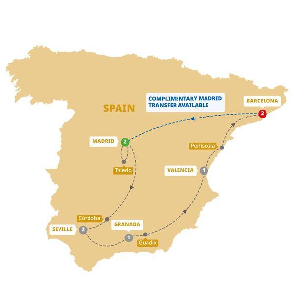 Spanish Wonder End Barcelona route map