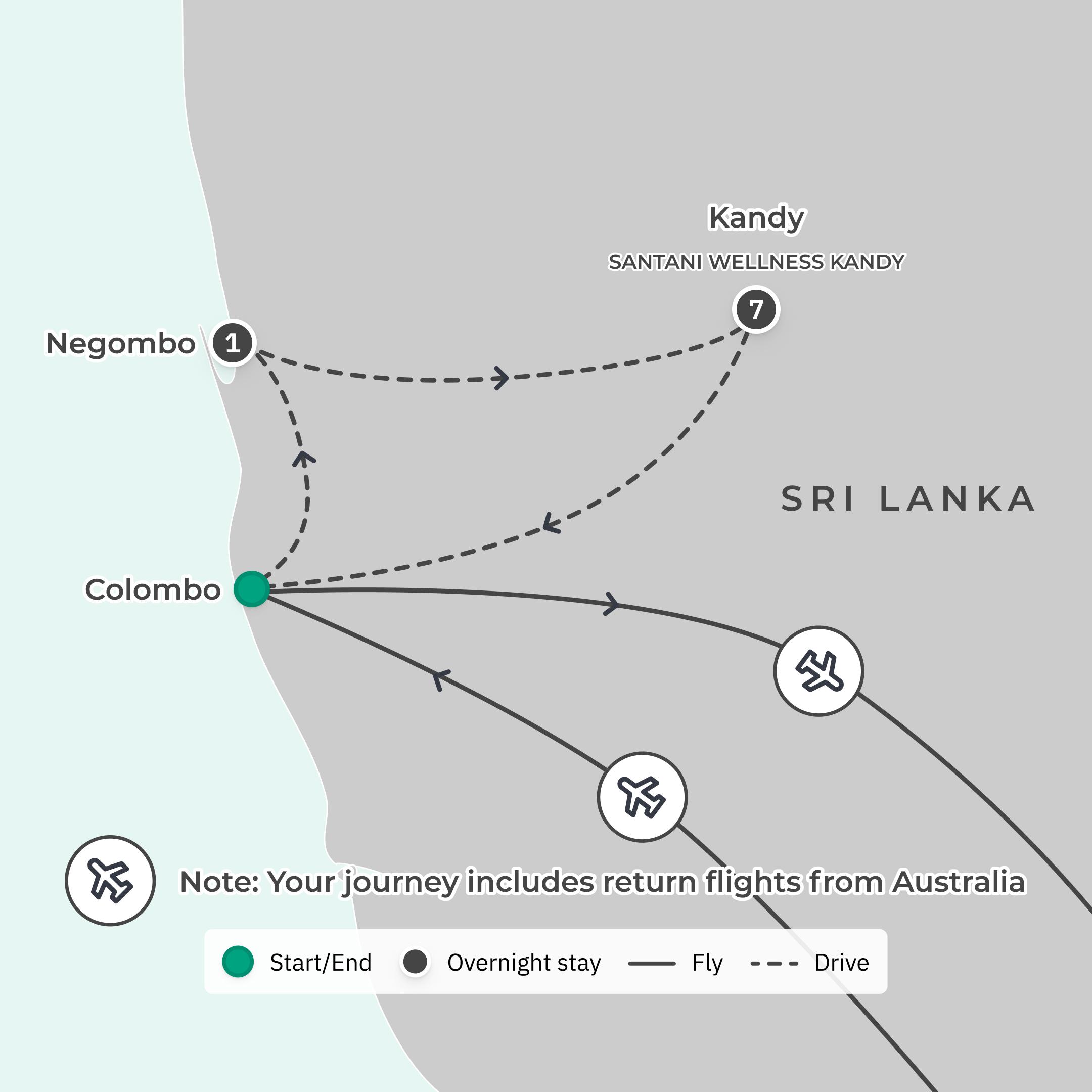 Signature Series: Sri Lanka Santani Wellness Retreat with Bec Judd + Singapore Airlines Flights  route map