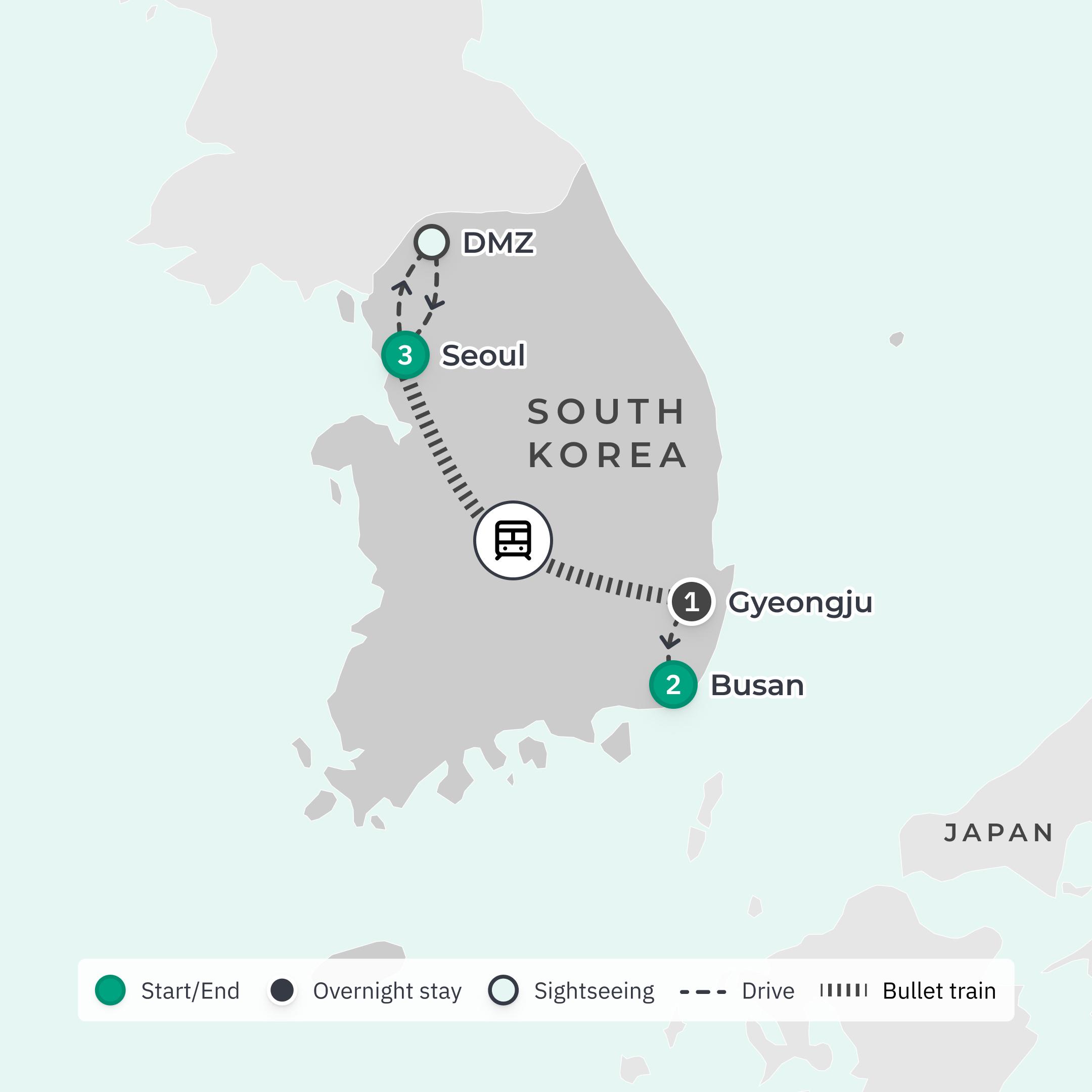 Limited Time Offer: 7-Day South Korea Highlights with Seoul & Busan + BONUS A$200 Flight Credit route map