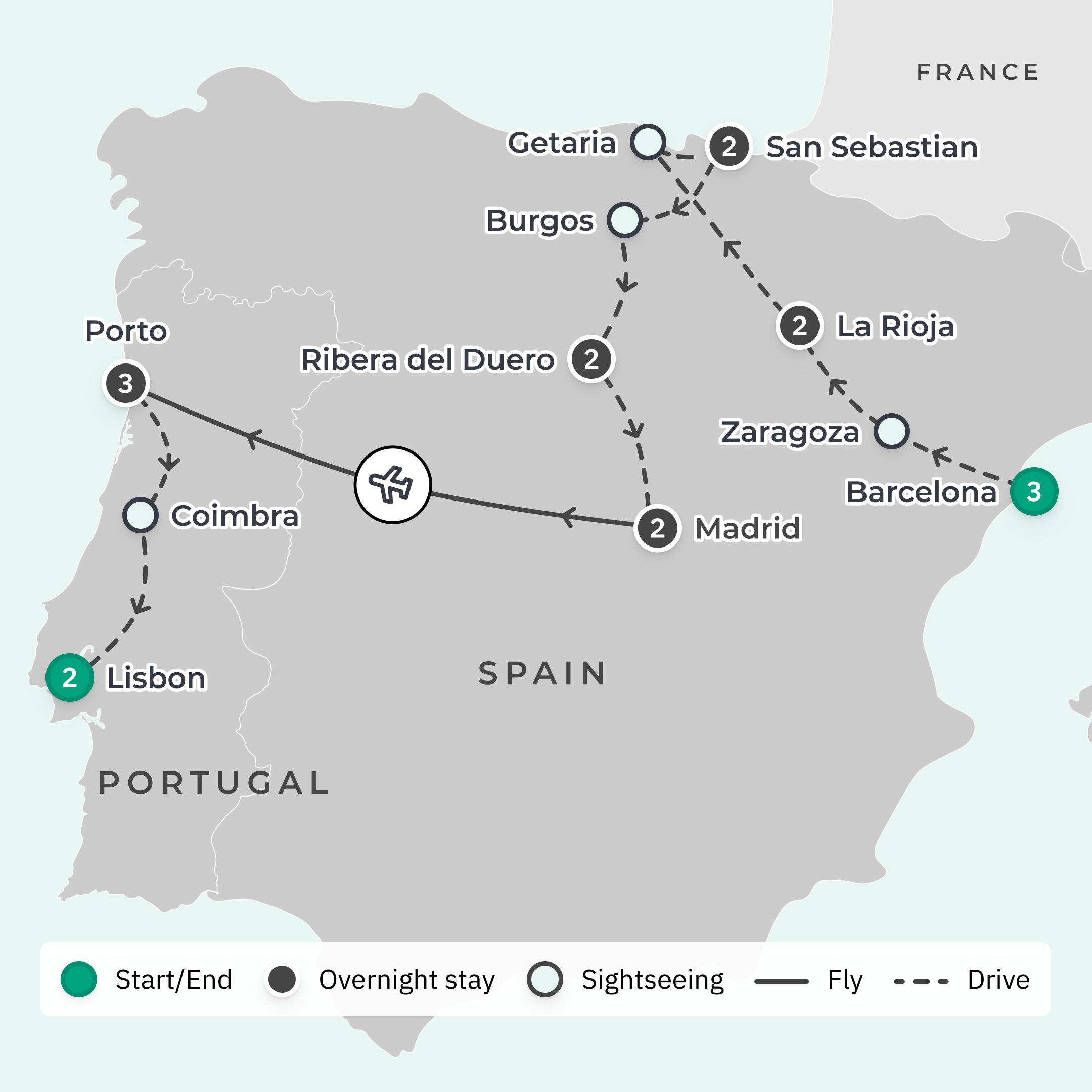 Insider Series: Exclusive 16-Day Spain and Portugal Foodie Tour Co-Curated by Gary Mehigan & Matt Preston route map