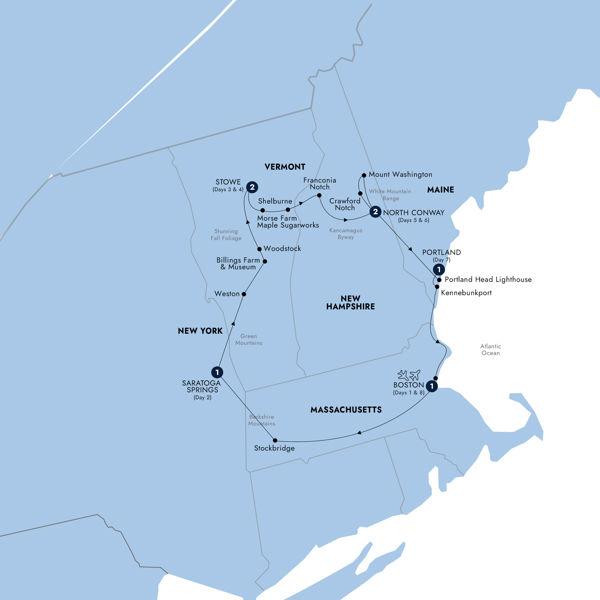 New England's Fall Foliage a Women-Only Tour route map