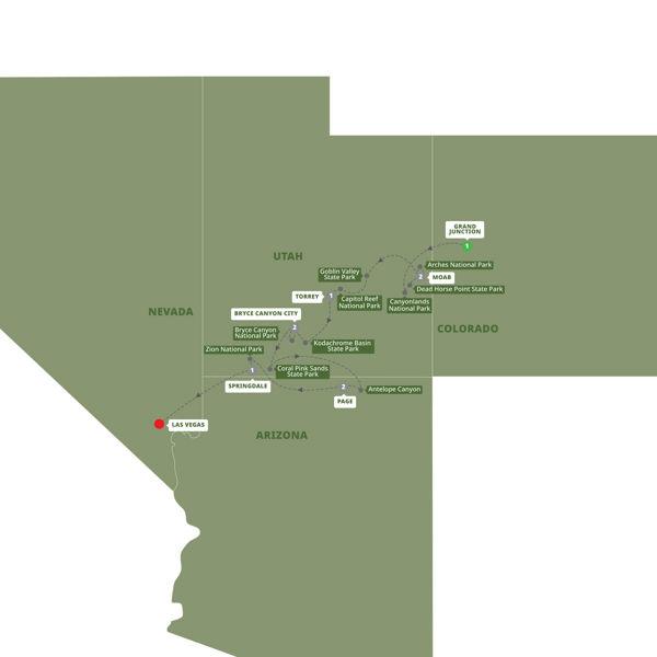 Utah's Mighty Five National Parks route map