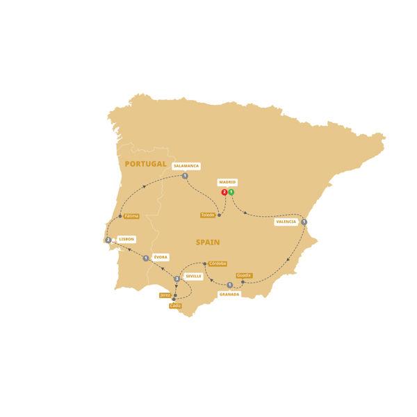 Highlights of Spain and Portugal route map
