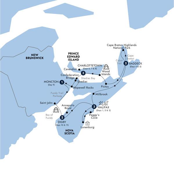 Landscapes of the Canadian Maritimes - Small Group route map