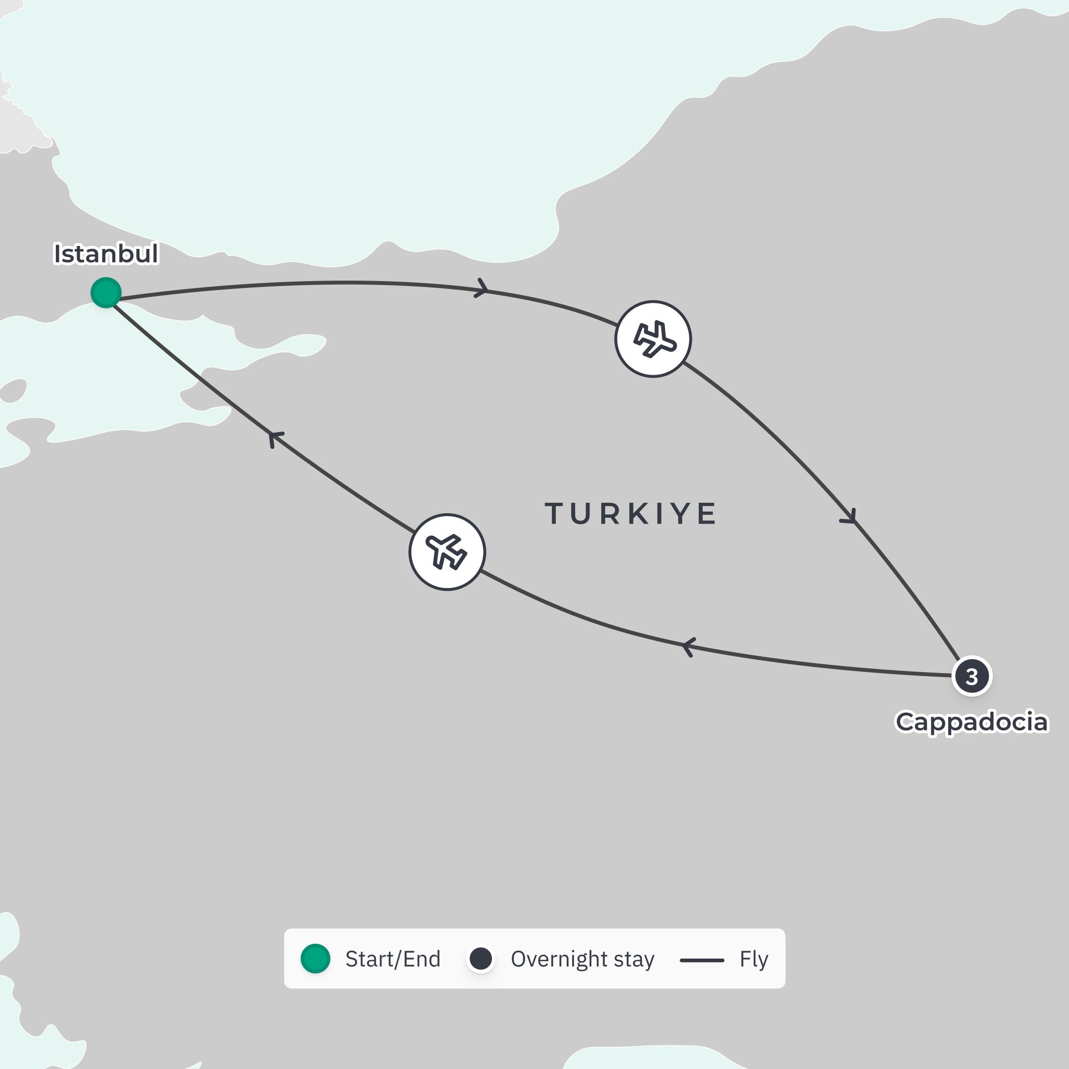 Ultimate Europe: Cappadocia Extension with Cave Suite Stay & Subterranean City Visit route map