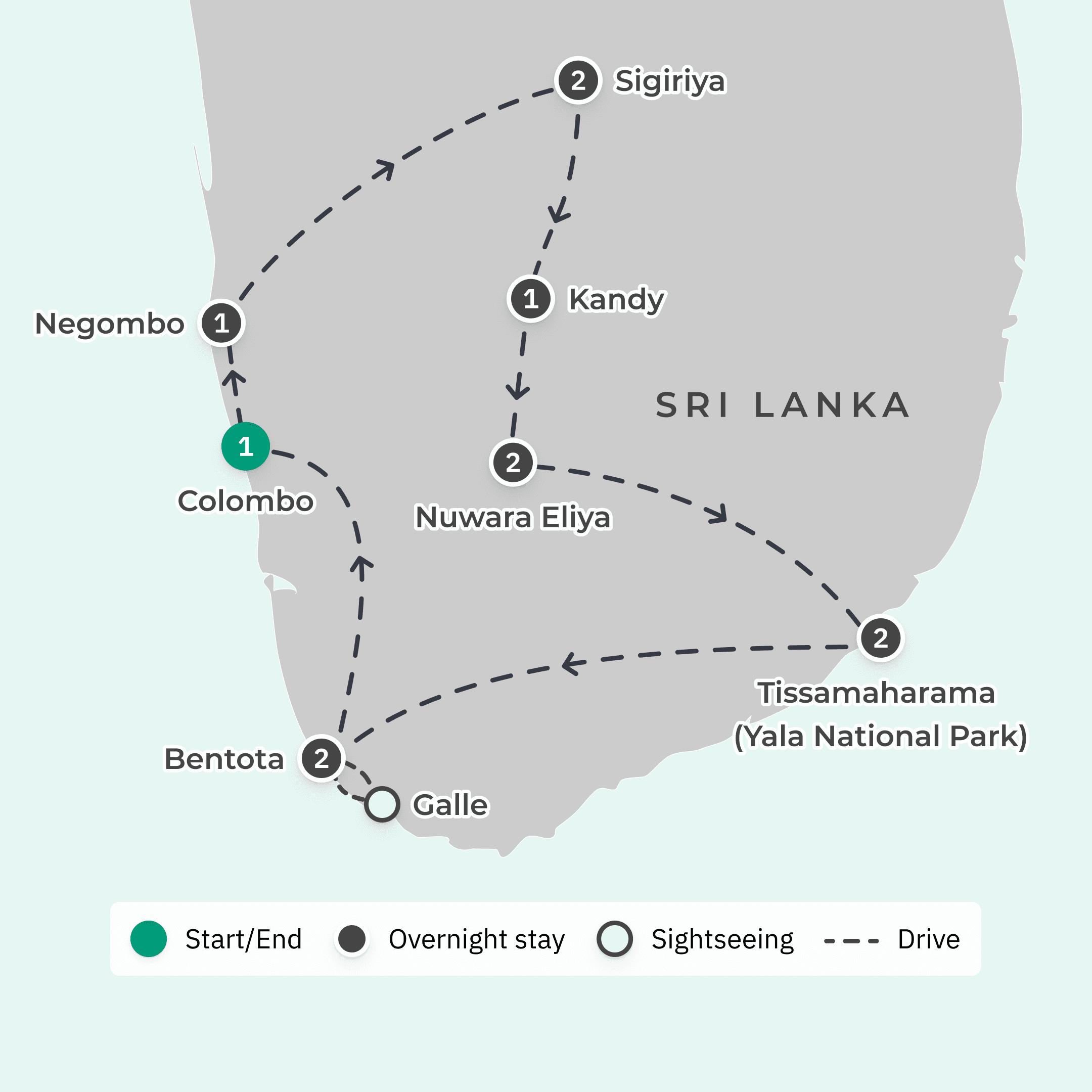 Deluxe 12-Day Best of Sri Lanka with Dambulla, Kandy & Galle route map