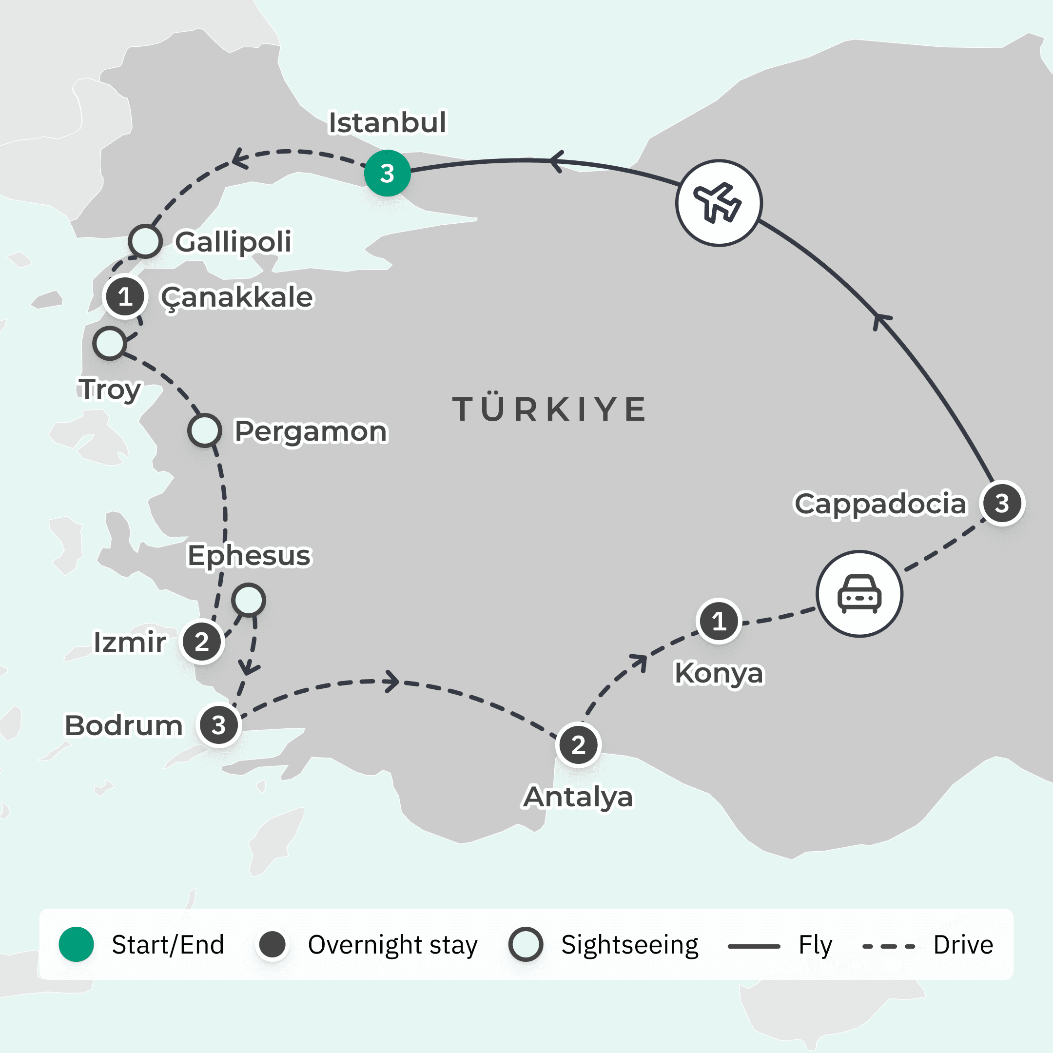 Premium 16-Day Best of Turkiye 2027 with Pamukkale, Bodrum & Cappadocia Cave Stay route map