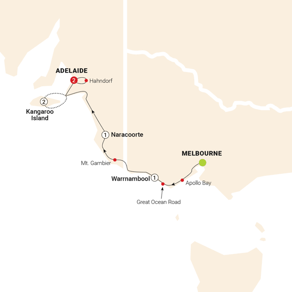 Great Ocean Road & Kangaroo Island Escape route map