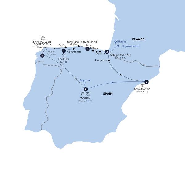 Northern Spain - End Madrid, Classic Group route map