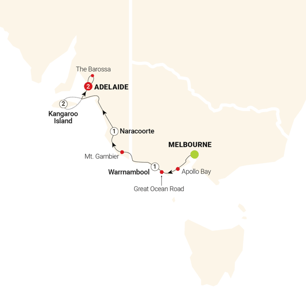 Great Ocean Road & Kangaroo Island Escape route map