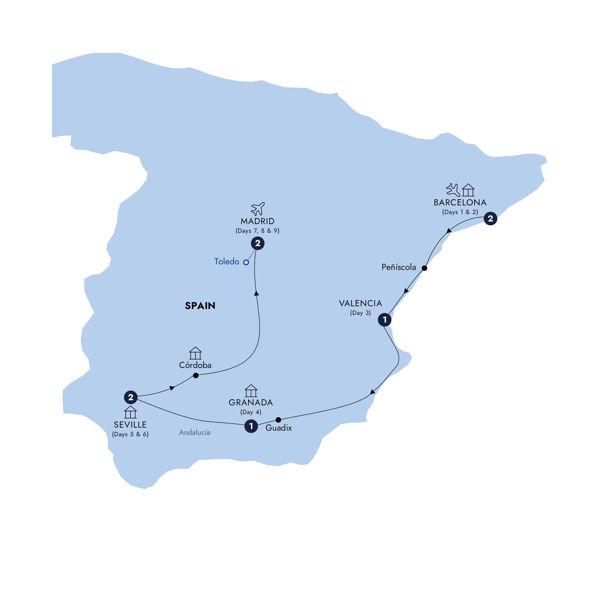 Highlights of Spain route map