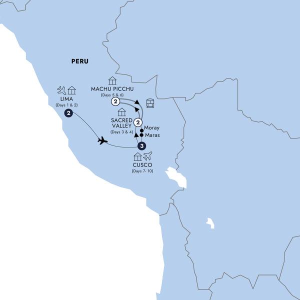 Peru with Machu Picchu route map